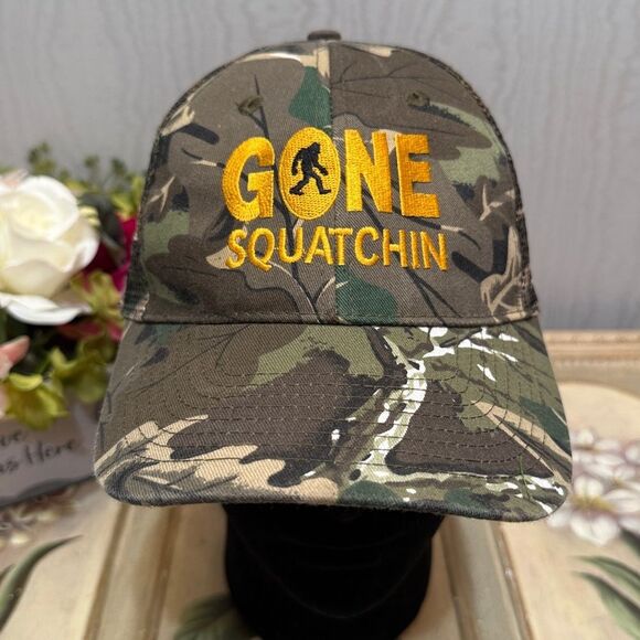 Gone Squatchin Sasquatch Adjustable Camo Cap Hat One Size Unisex - Picture 9 of 15